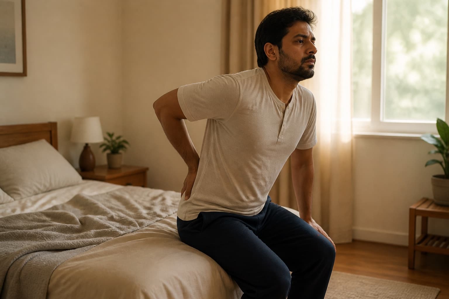 A physiotherapist assessing a patient's spine and posture during a consultation